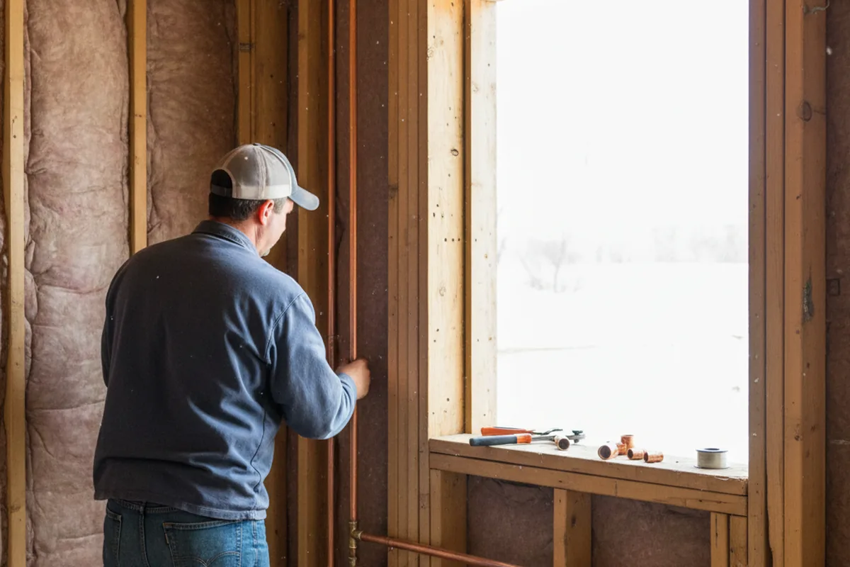 Licensed plumber running new copper supply lines in a Funkstown home